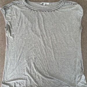 Rose & Olive Light Gray Embroidered Short Sleeve Top